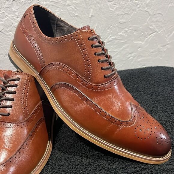 🔥🔥 STACY ADAMS Dunbar Wingtip Oxford Brown Dress Shoes - Men Sz 8M - PERFECT! - Picture 2 of 15